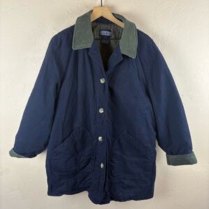 Lands End Women's Navy Blue Chore Barn Coat Corduroy Size 1X 16W 18W Thermolite